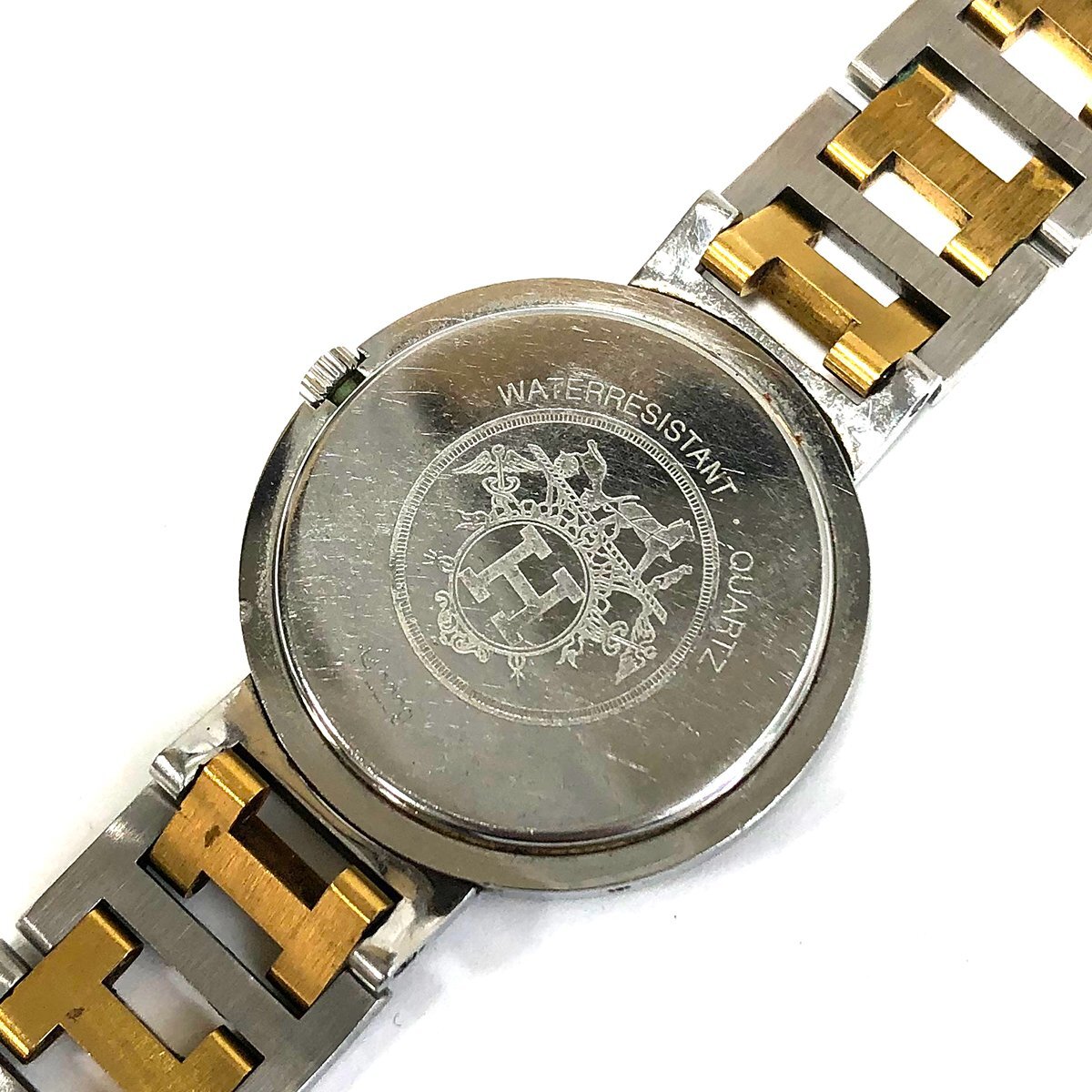 エルメス クリッパー 初期型 メンズ 腕時計 クオーツ QZ 白文字盤 SS×GP 動作品 アンティーク 中古品 HERMES＋_画像6