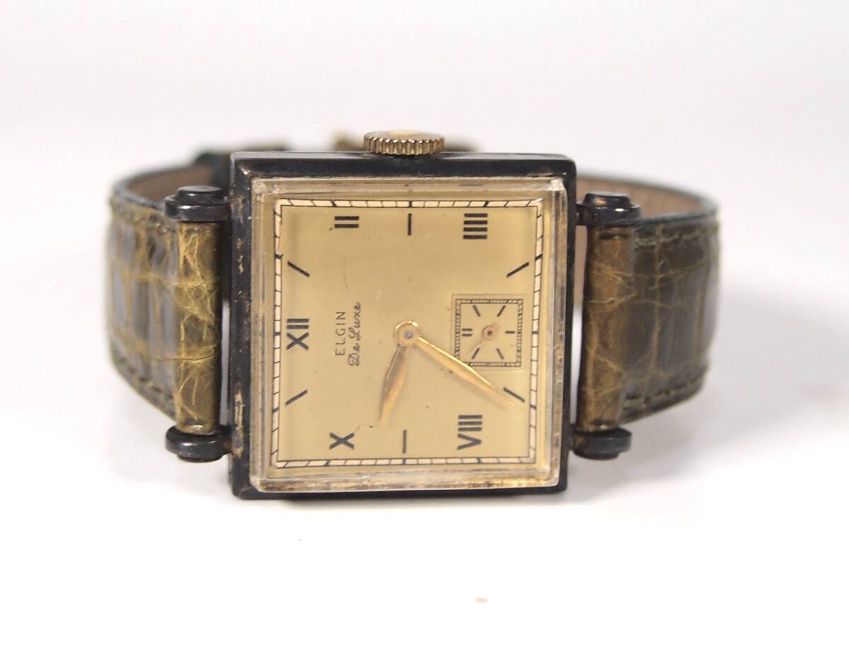 1943年 エルジン デラックス ローマ数字 10金張 手巻きアンティーク腕時計 稼働品　オーバーホール済