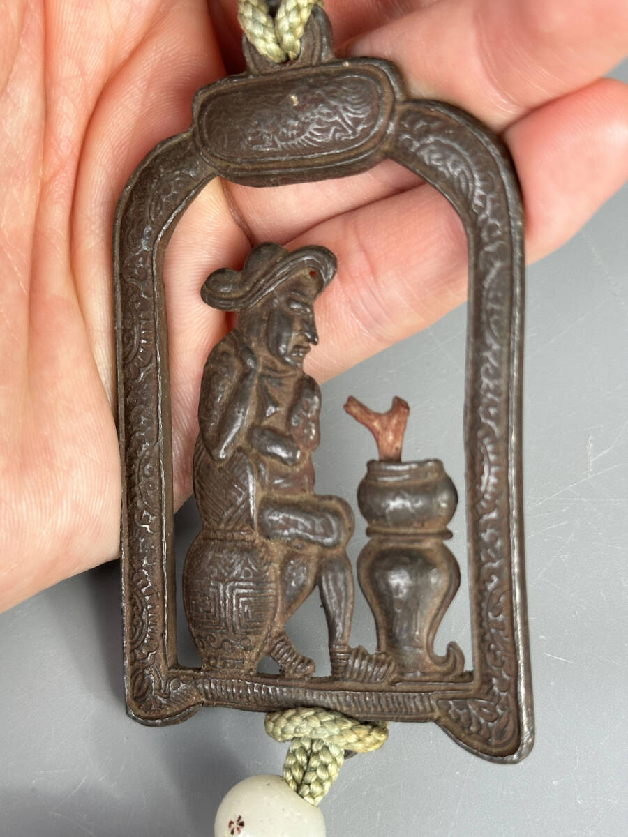 中国美術 元～明時代 古銅製 胡人像風鎮 文房具 唐物 古物保証 コレクター放出 S420Y35の画像9