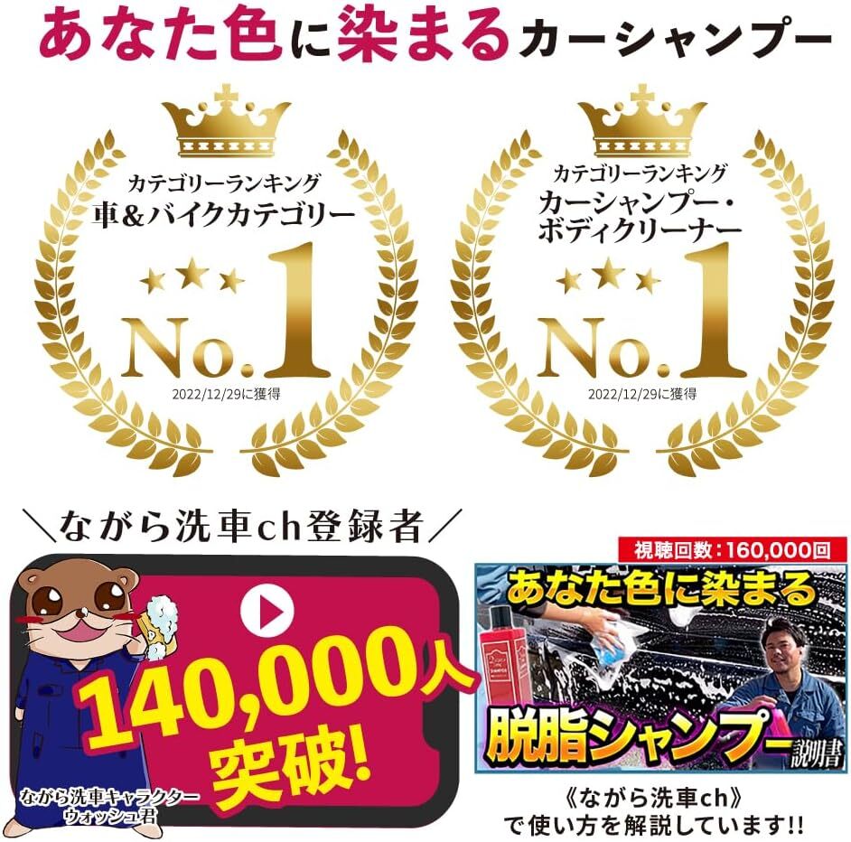 単品 【ながら洗車】脱脂シャンプー 単品 『 あなた色に染まるカーシャンプー 』洗車するだけ脱脂・下地処理まで 脱脂 カーシャンプの画像2