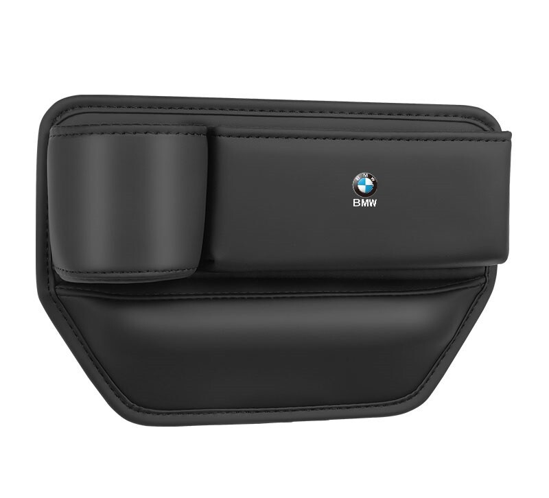 BMW 車用収納ポケット シートサイドポケット 2個セット/ブラック コンソール 隙間収納ボックス PUレザー カップホルダー付きの画像3