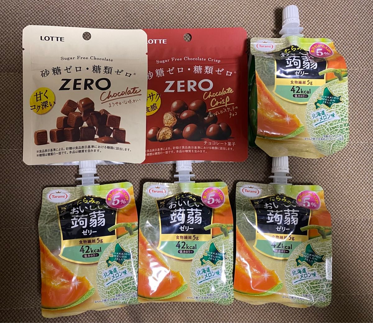 【セール】たらみ蒟蒻ゼリー 北海道メロン味　ロッテ ZEROチョコレート ビスケットチョコ　6点セット