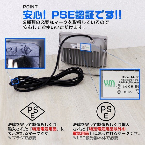 【8個セット】新品 PSE取得 超薄型LED投光器 30W 2400LM 昼光色 IP65 広角120度 3mコード付 LED ワークライト 作業灯 集魚灯 防犯 照明_画像8