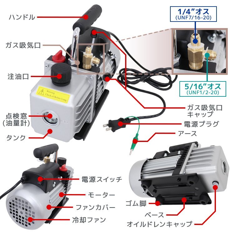 【限定セール】エアコンガスチャージ 3点セット 電動真空ポンプ 60L マニホールドゲージ フレアリングツール R134a R410A R32 R404Aの画像2