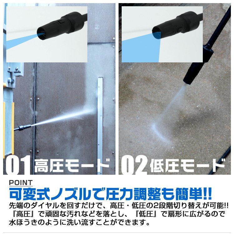 【9点セット】高圧洗浄機 ガンセット 1400W 最大圧力10.5MPa 軽量5.5kg 水道接続 可変式ノズル 小型 家庭用 ベランダ 外壁 洗車 コケ 掃除_画像3