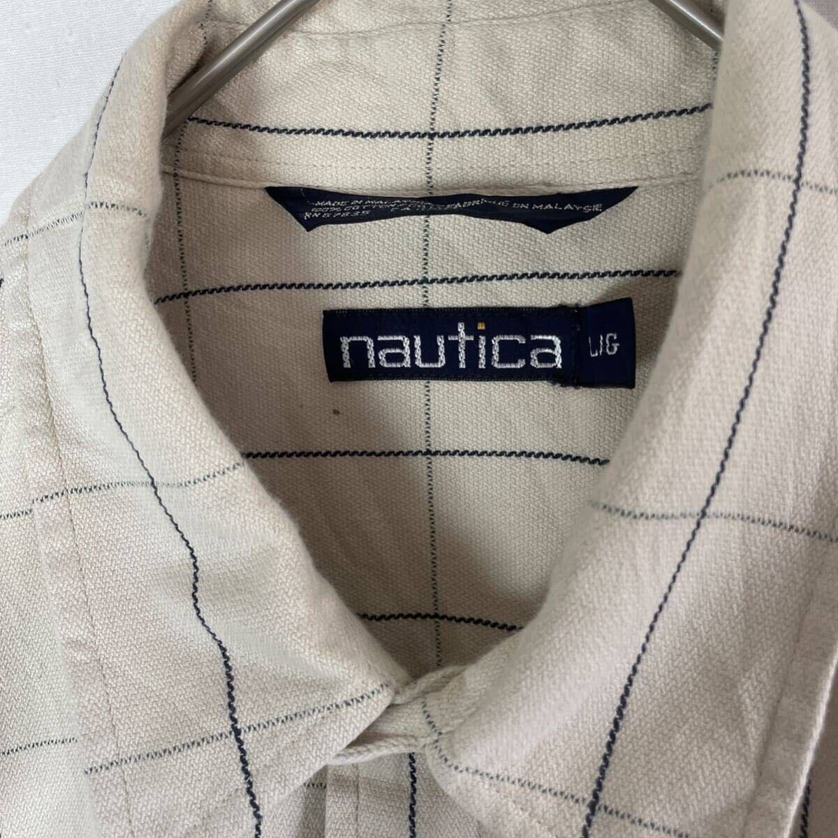 nautica 長袖チェックシャツ　古着　Lサイズ　ベージュ　コットン_画像3