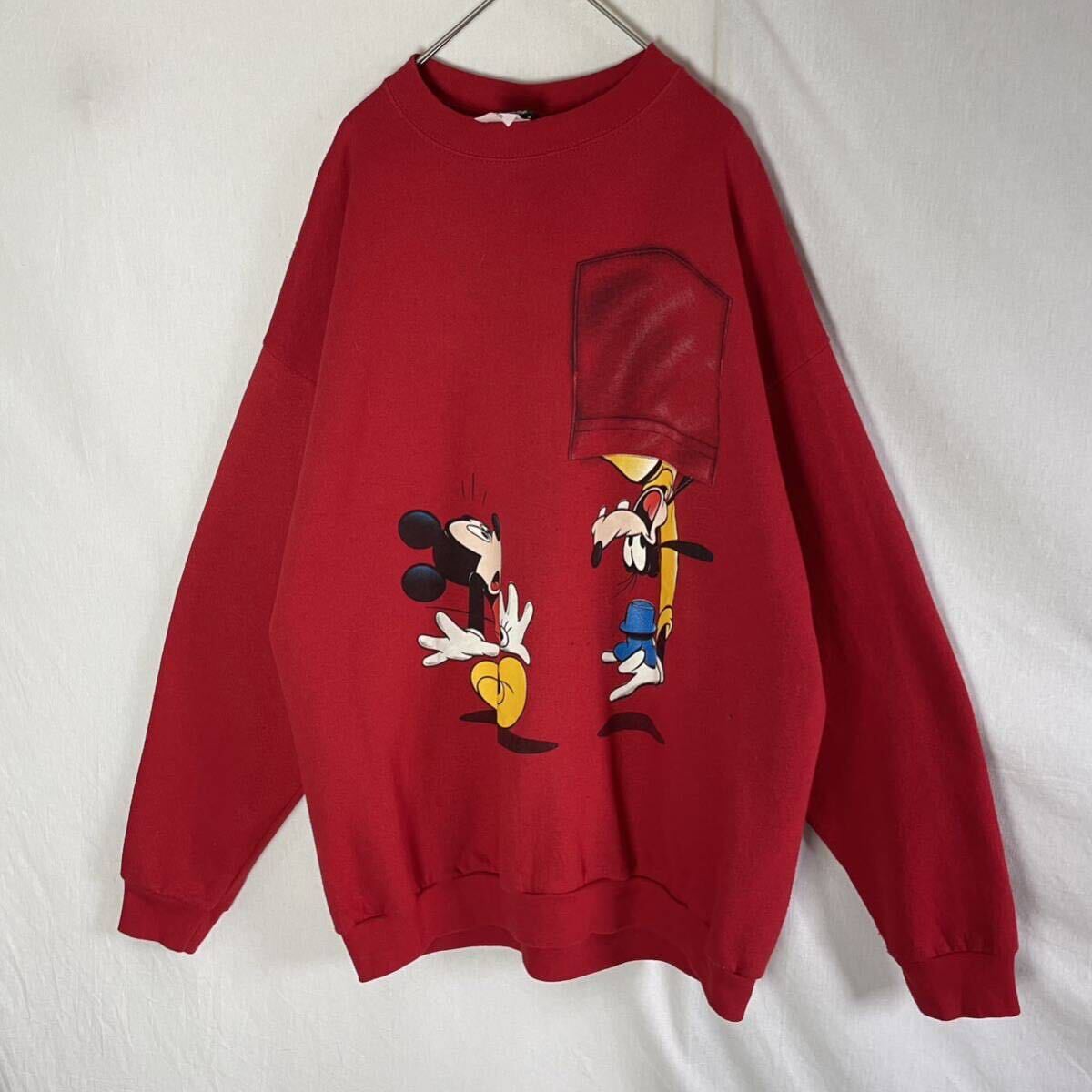 90's MICKEY アメリカ製　スウェットシャツトレーナー　古着　XLサイズ　レッド　ヴィンテージ _画像1