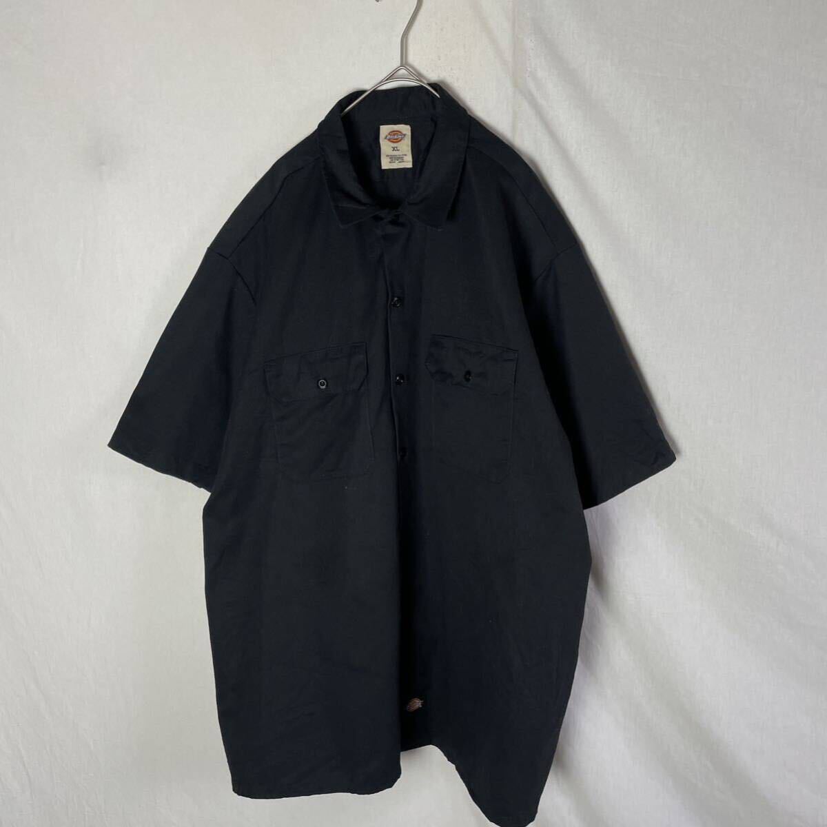 ディッキーズ 半袖ワークシャツ 古着 XLサイズ ブラック 無地 WORKWEARの画像1