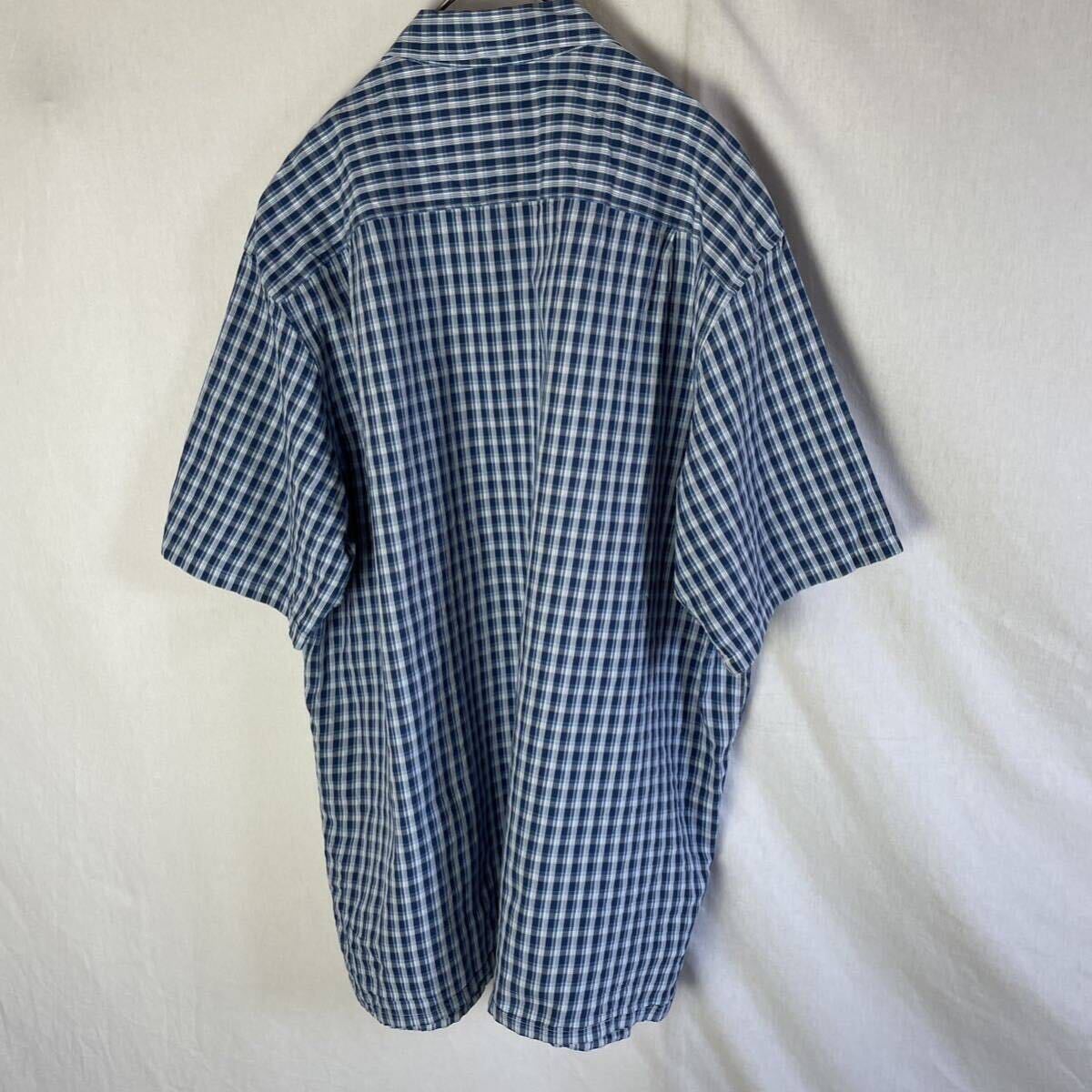 L.L.Bean 半袖チェックシャツ 古着 L-Rサイズ ネイビー の画像4