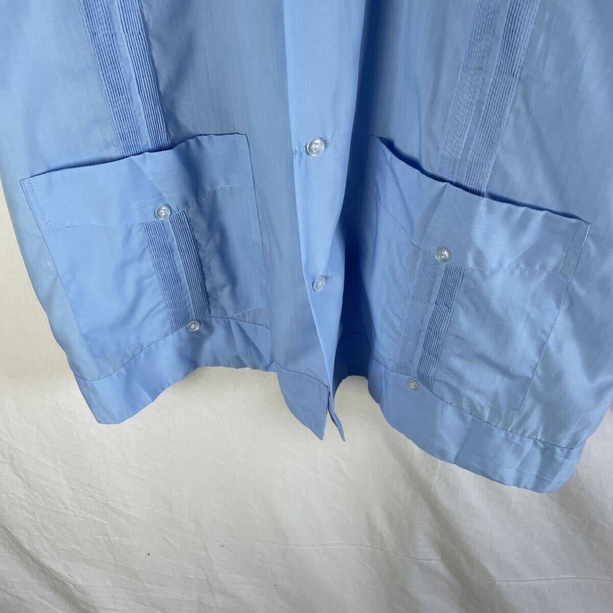 Dominguez 半袖キューバシャツ オープンカラー　古着　サイズ44 ライトブルー　ヴィンテージ _画像4