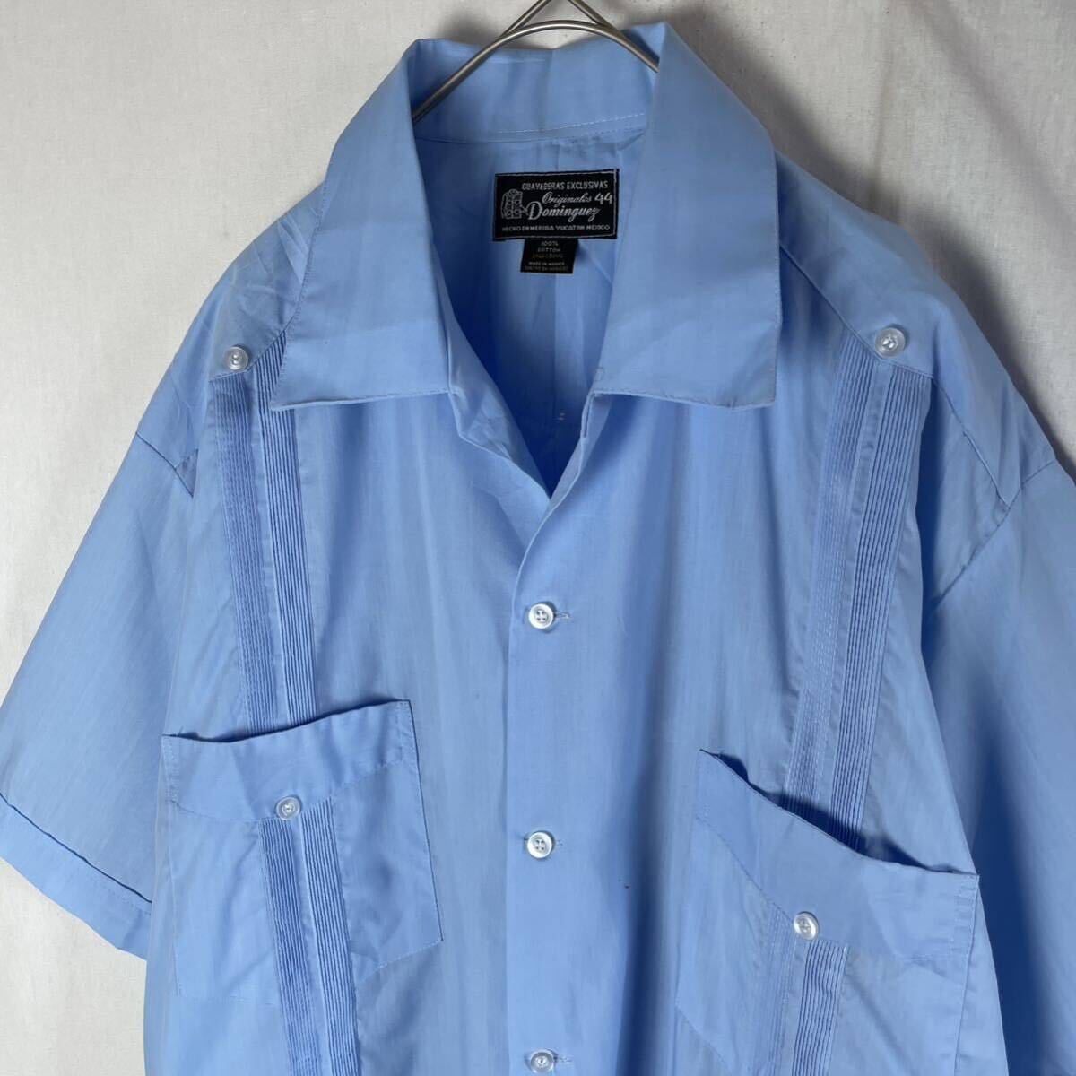 Dominguez 半袖キューバシャツ オープンカラー　古着　サイズ44 ライトブルー　ヴィンテージ _画像2