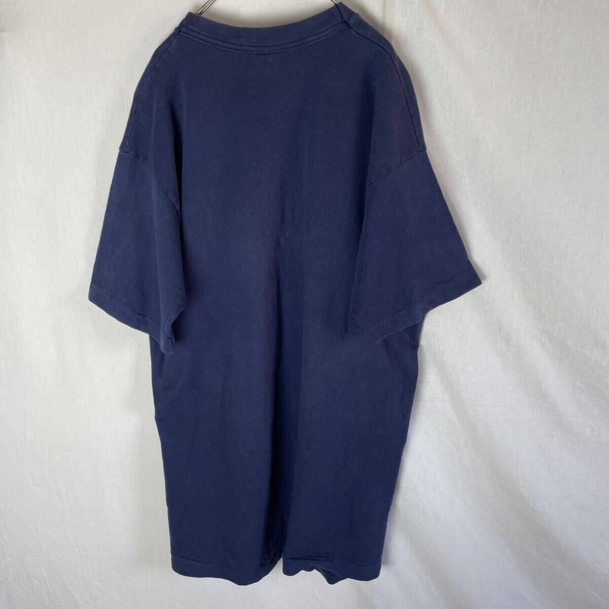 90's アメリカ製 フルーツオブザルーム 半袖プリントTシャツ 古着 Lサイズ ネイビー ヴィンテージ の画像5