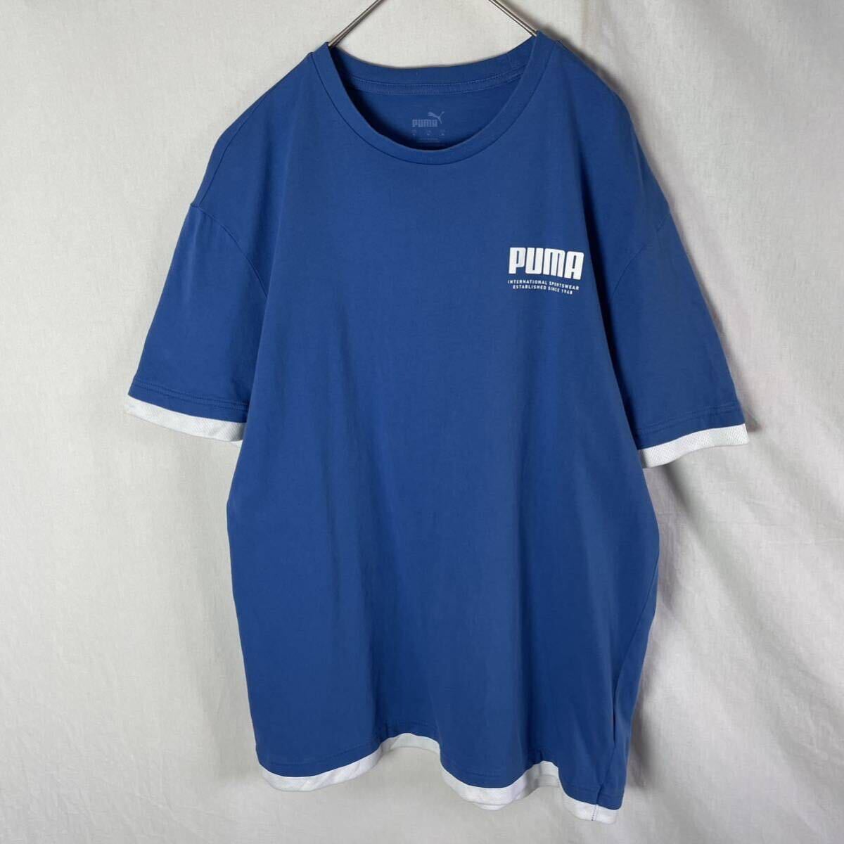 PUMA 半袖プリントTシャツ　古着　Mサイズ　ブルー　トリム_画像1