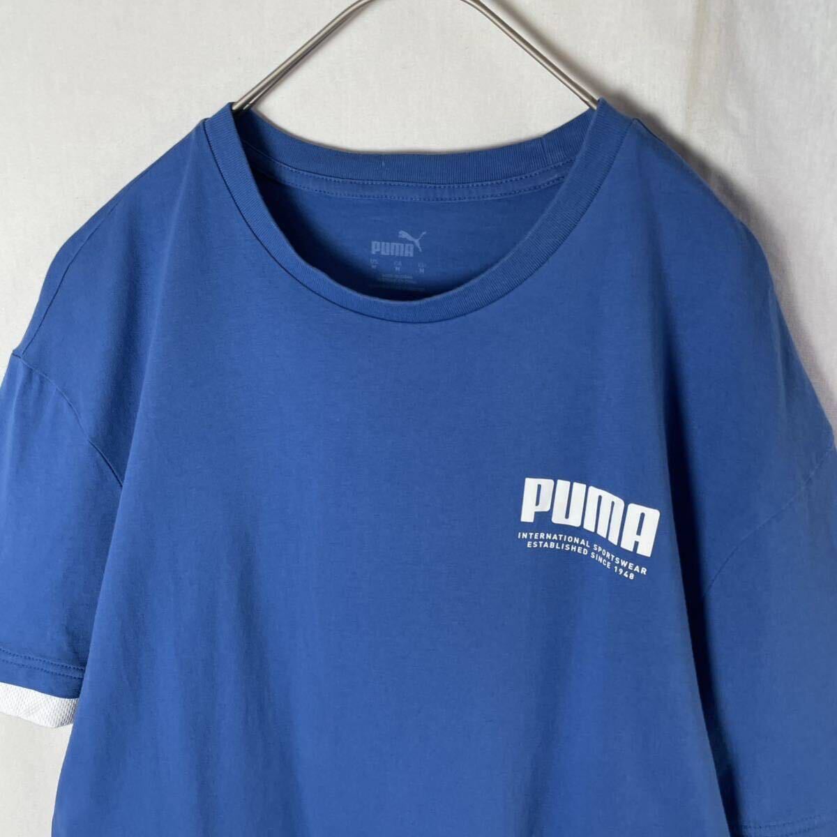 PUMA 半袖プリントTシャツ　古着　Mサイズ　ブルー　トリム_画像2