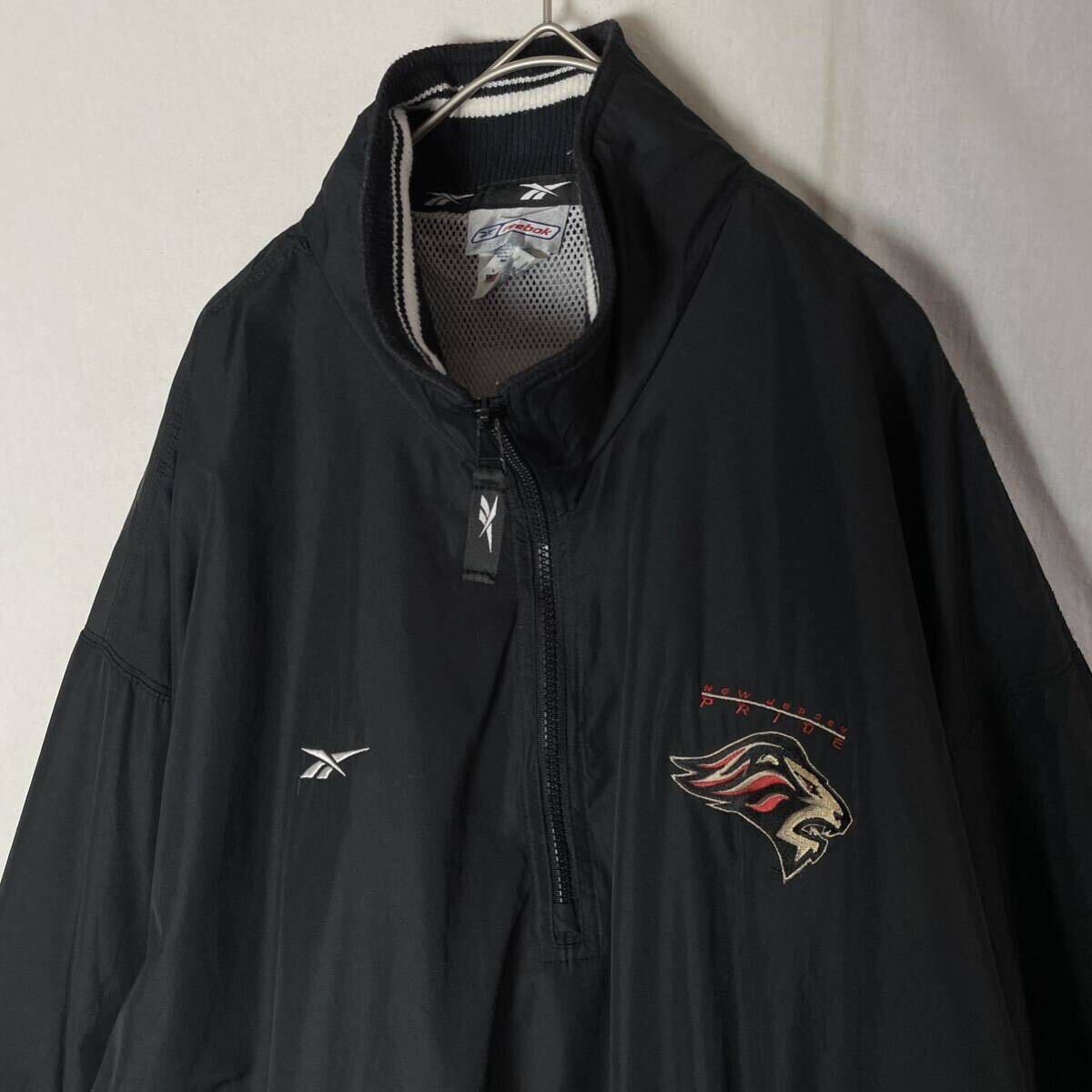 90's リーボック ハーフジップジャケット 古着 Lサイズ ブラック プルオーバー ヴィンテージ の画像2