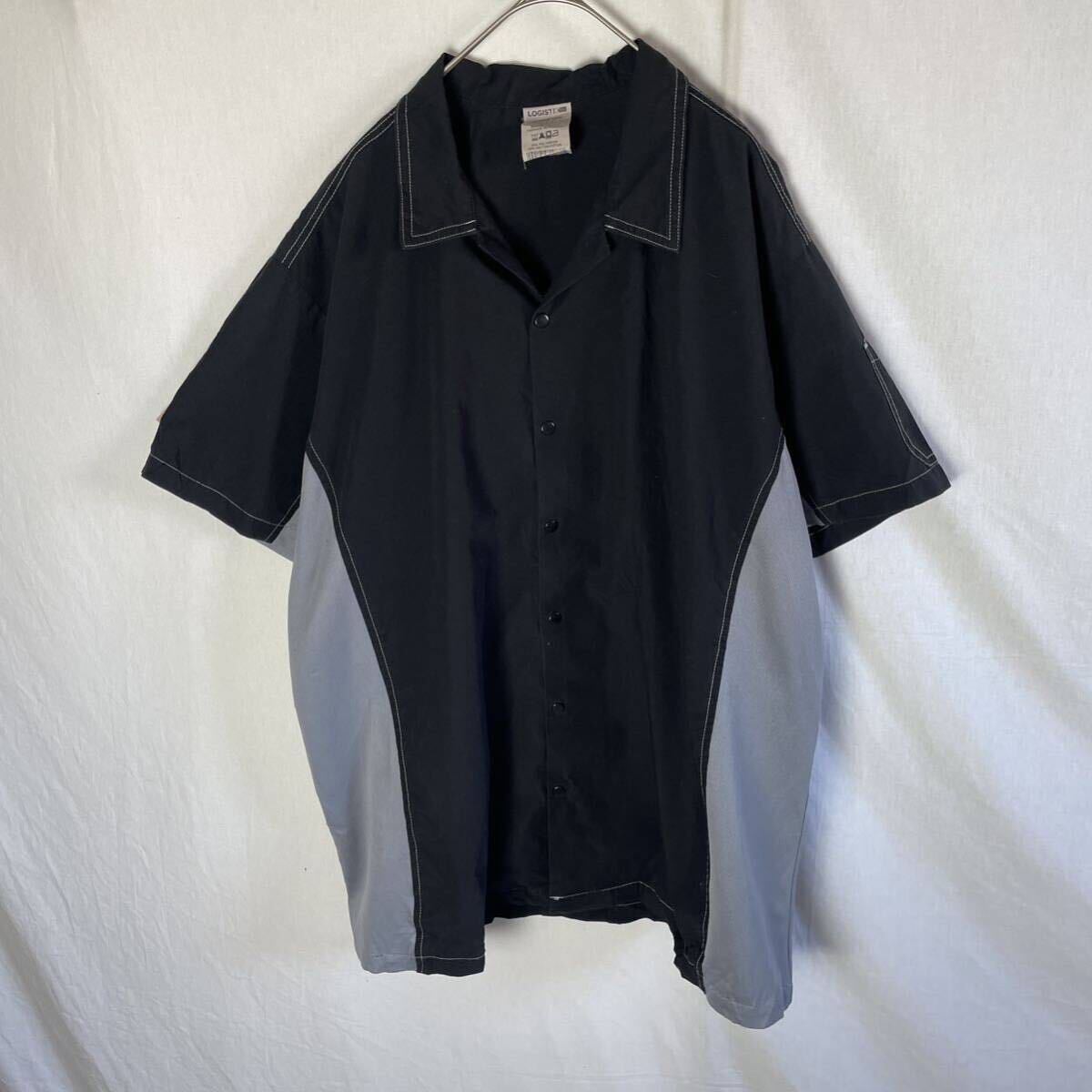 LOGISTIK 半袖オープンカラーシャツ　古着　2XLサイズ ブラック×グレー　WORKWEAR_画像1