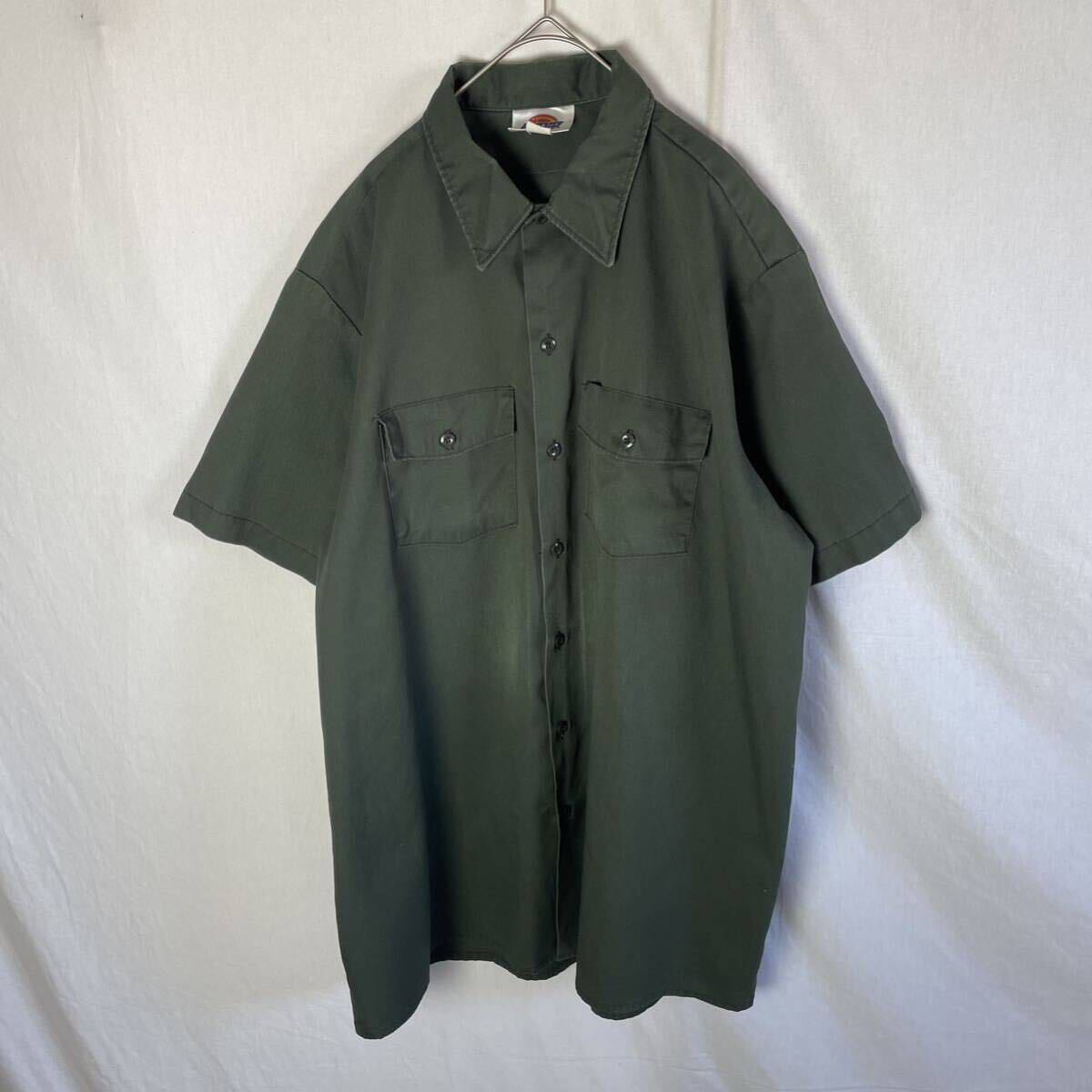 70's アメリカ製 ディッキーズ 半袖ワークシャツ 古着 XLサイズ グリーン WORKWEARの画像1