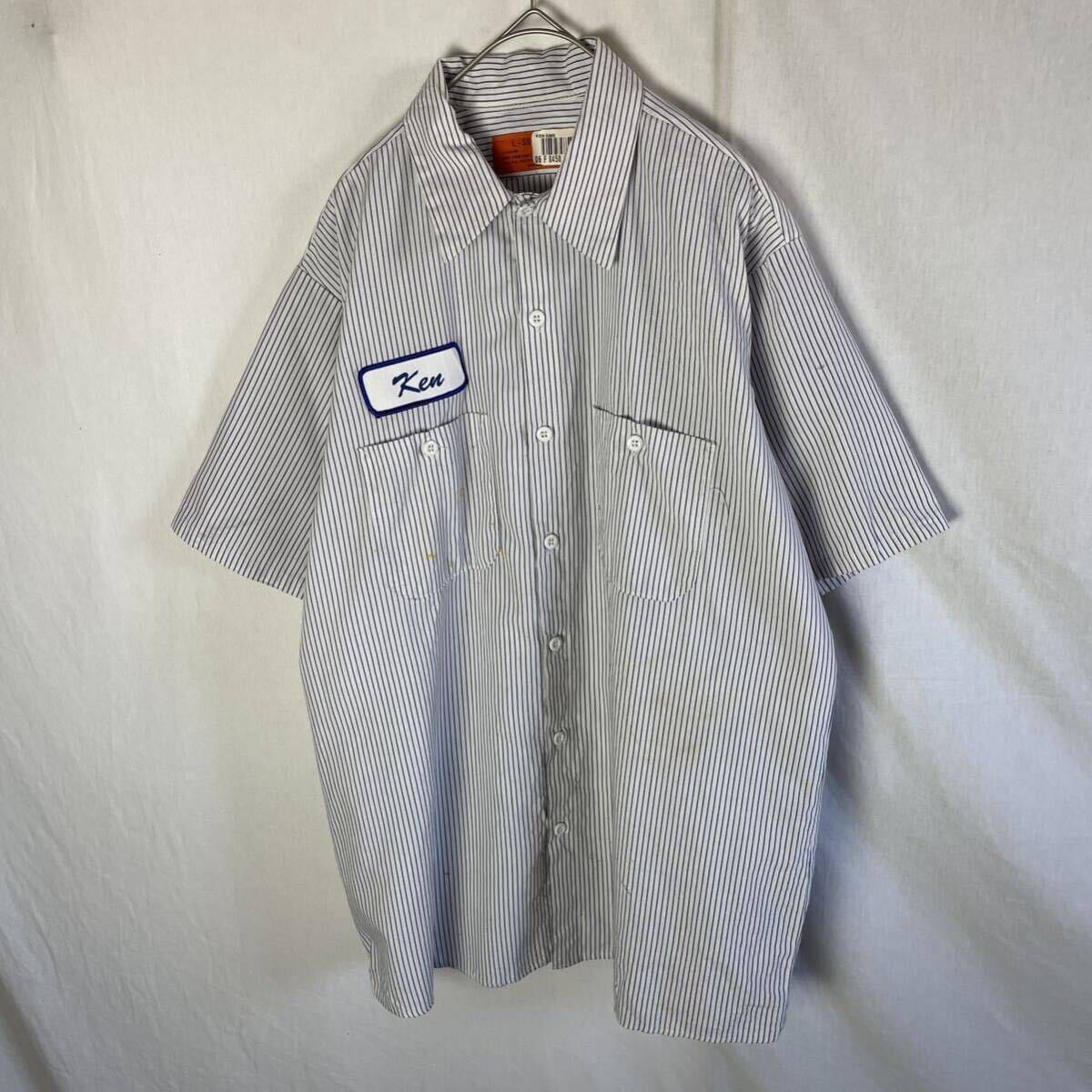 レッドキャップ 半袖ワークシャツ ストライプ 古着 Lサイズ WORKWEARの画像1