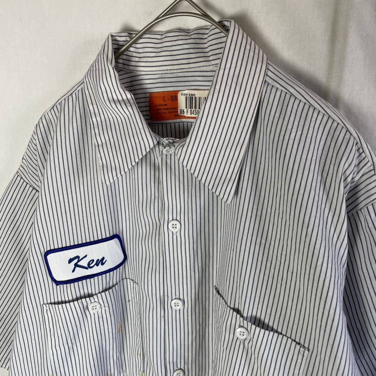 レッドキャップ 半袖ワークシャツ ストライプ 古着 Lサイズ WORKWEARの画像2