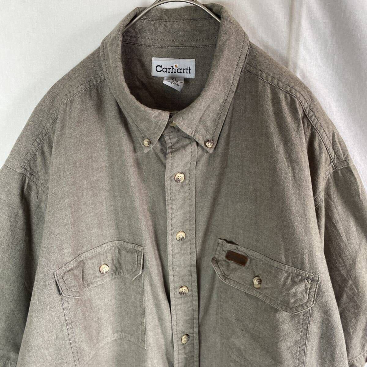 カーハート 半袖ワークシャツ ボタンダウン 古着 XL-TALLサイズ WORKWEARの画像2