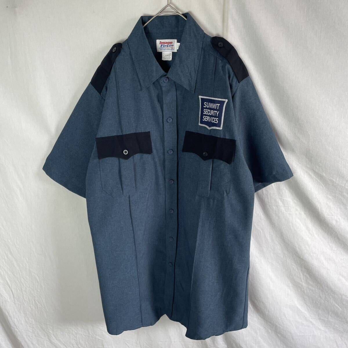 image first 半袖オフィサーシャツ　古着　16サイズ　ブルーグレー　WORKWEAR エポレット_画像1