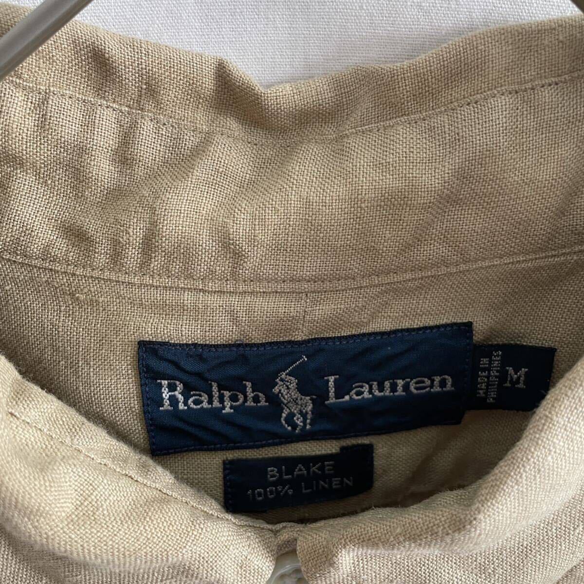 RALPH LAUREN 半袖リネンシャツ　古着　Mサイズ　ブラウン　_画像3