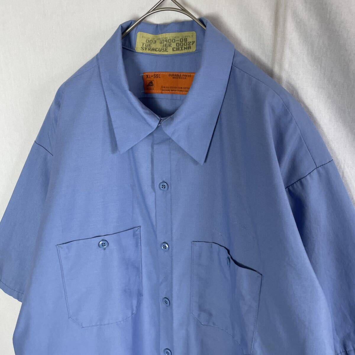 アメリカ製　レッドキャップ　半袖ワークシャツ　古着　XL-SSLサイズ ブルー　WORKWEAR_画像2