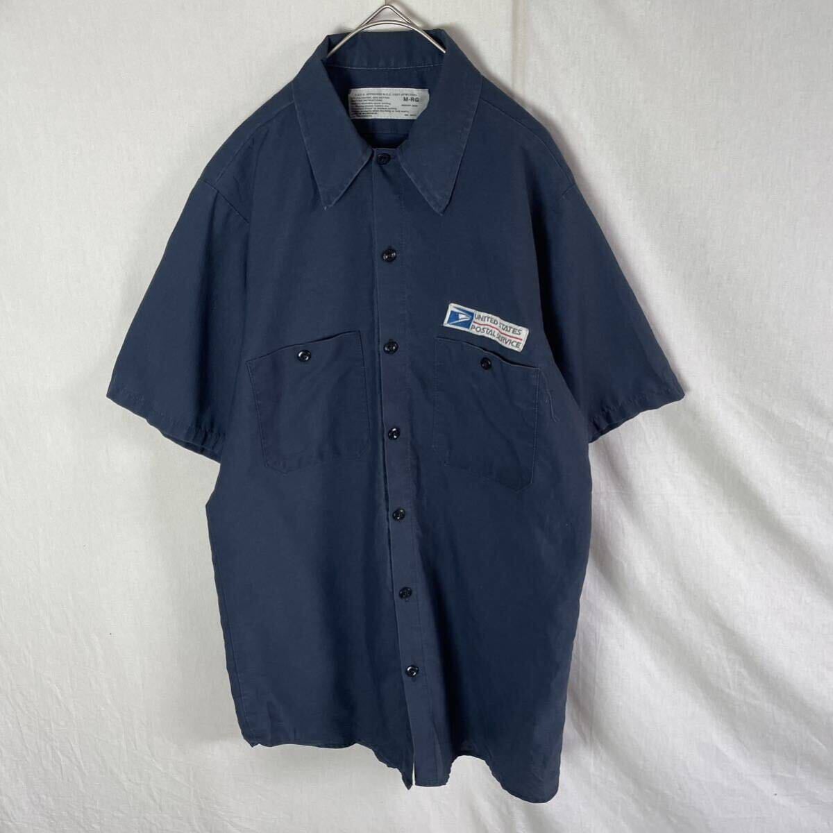 USPS 半袖ワークシャツ 古着 Mサイズ ネイビー WORKWEARの画像1
