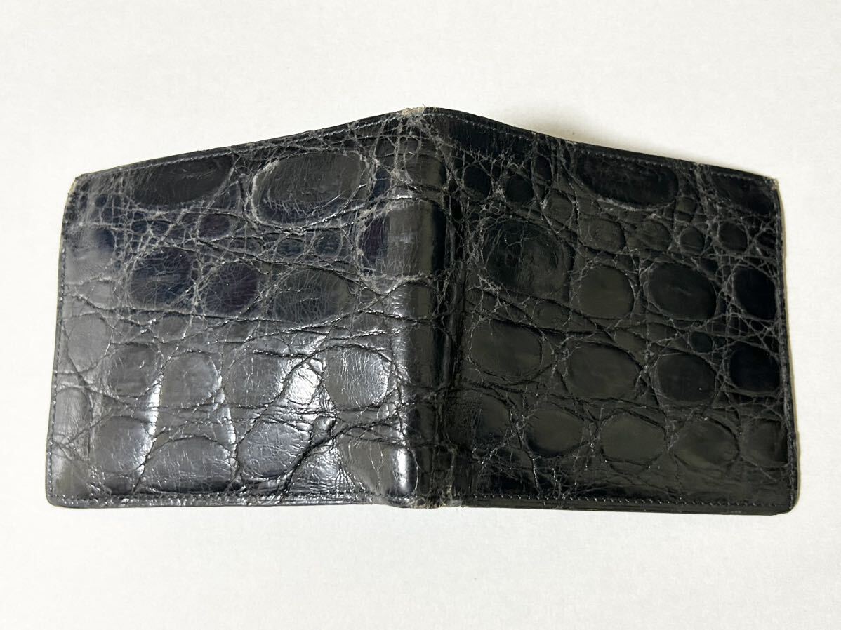 ポロサス クロコダイル 二つ折り財布 ブラック 本革 希少革 小銭入れありの画像3