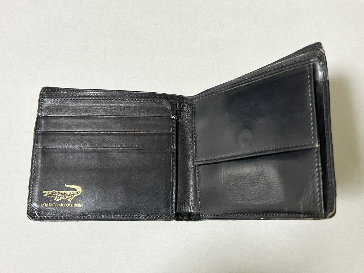 ポロサス クロコダイル 二つ折り財布 ブラック 本革 希少革 小銭入れありの画像4