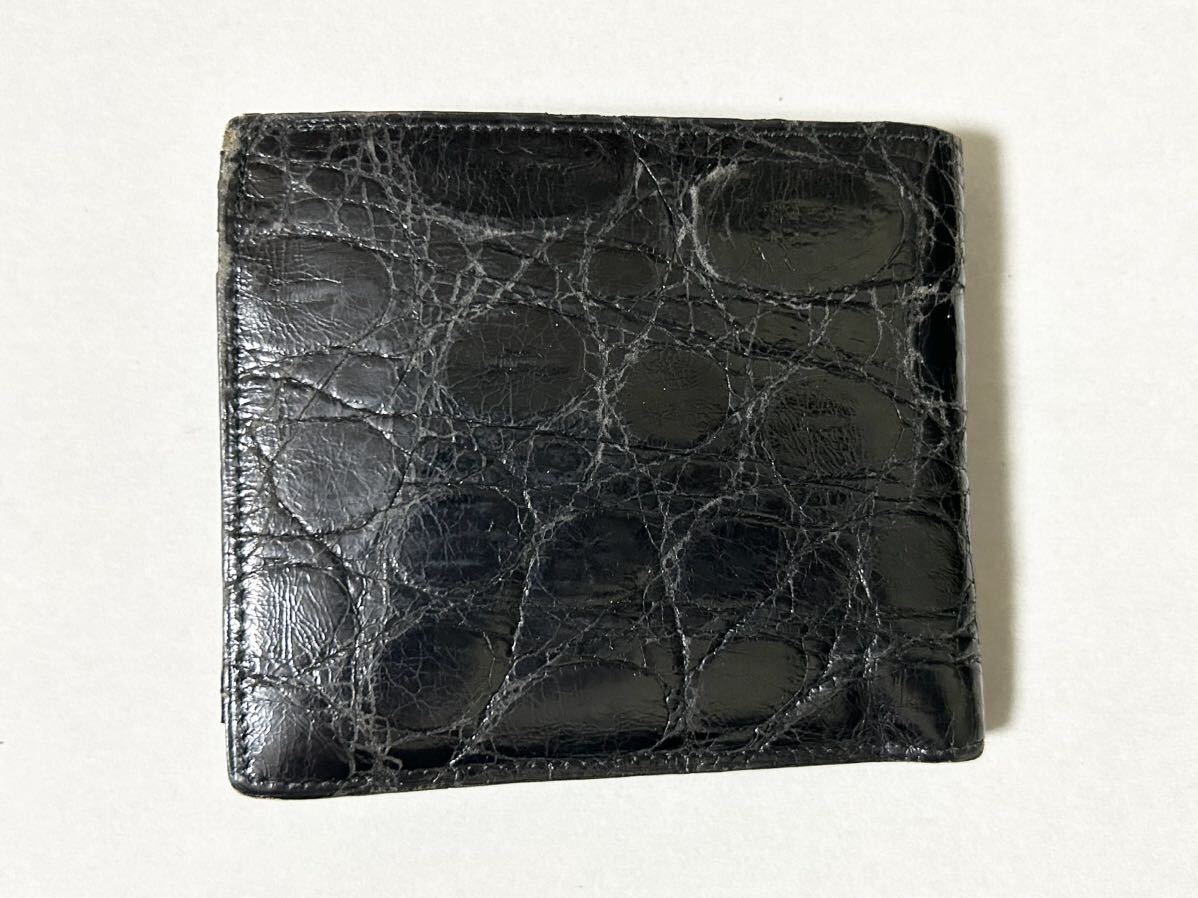 ポロサス クロコダイル 二つ折り財布 ブラック 本革 希少革 小銭入れありの画像2