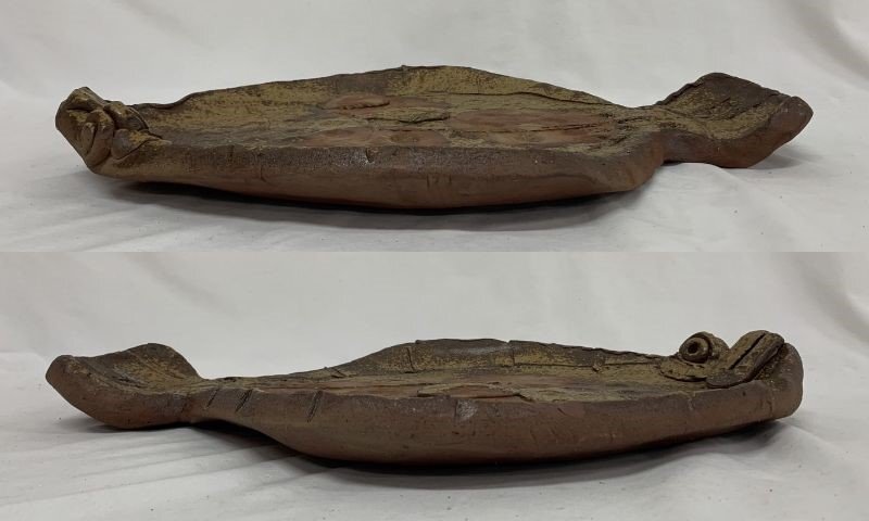 【骨董】備前 在銘 ヒラメ大皿 約49cm 牡丹餅 平目大皿 ひらめの画像2