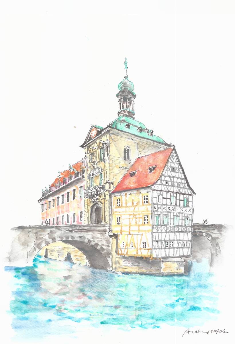  World Heritage. street average .* Germany * van bell g*.. on. old city ..-2|F4 drawing paper * watercolor 