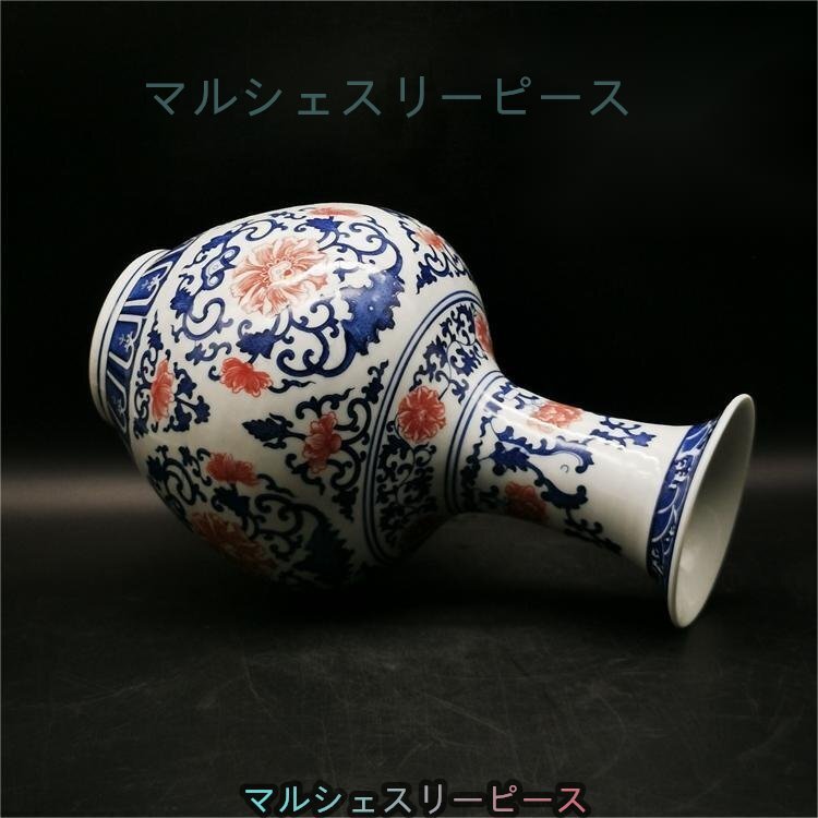 極美品 ！ 青花 花紋 花瓶 花柄 陶磁器 観賞　置物 中国陶磁 収蔵品 鑑賞　中国美術品 景徳鎮 収蔵 コレクションY38015_画像4