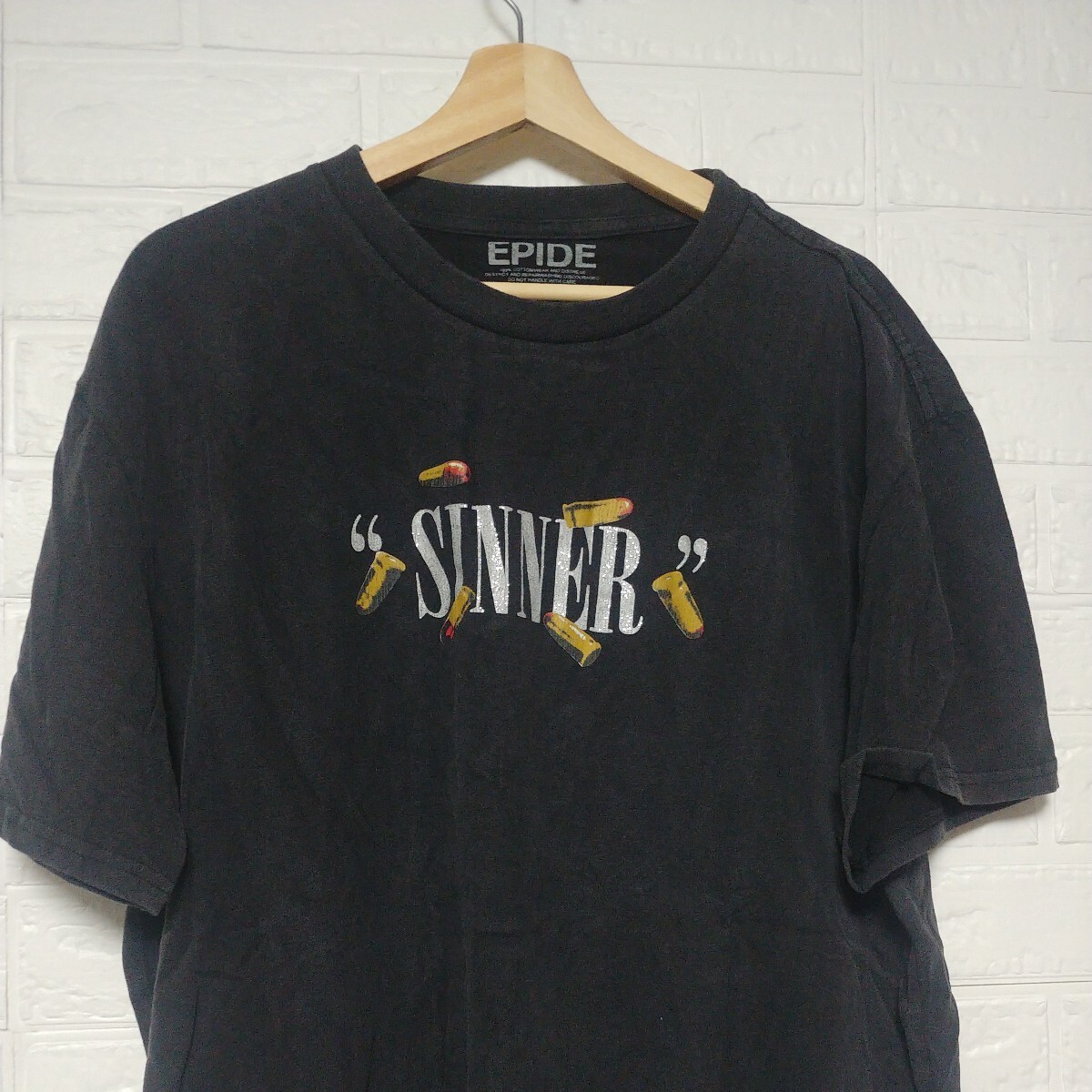 ＥＰＩＤＥ 半袖 SINNER 黒 銃弾 プリント Tシャツ ラップ XL ロック スフィンクスの画像3