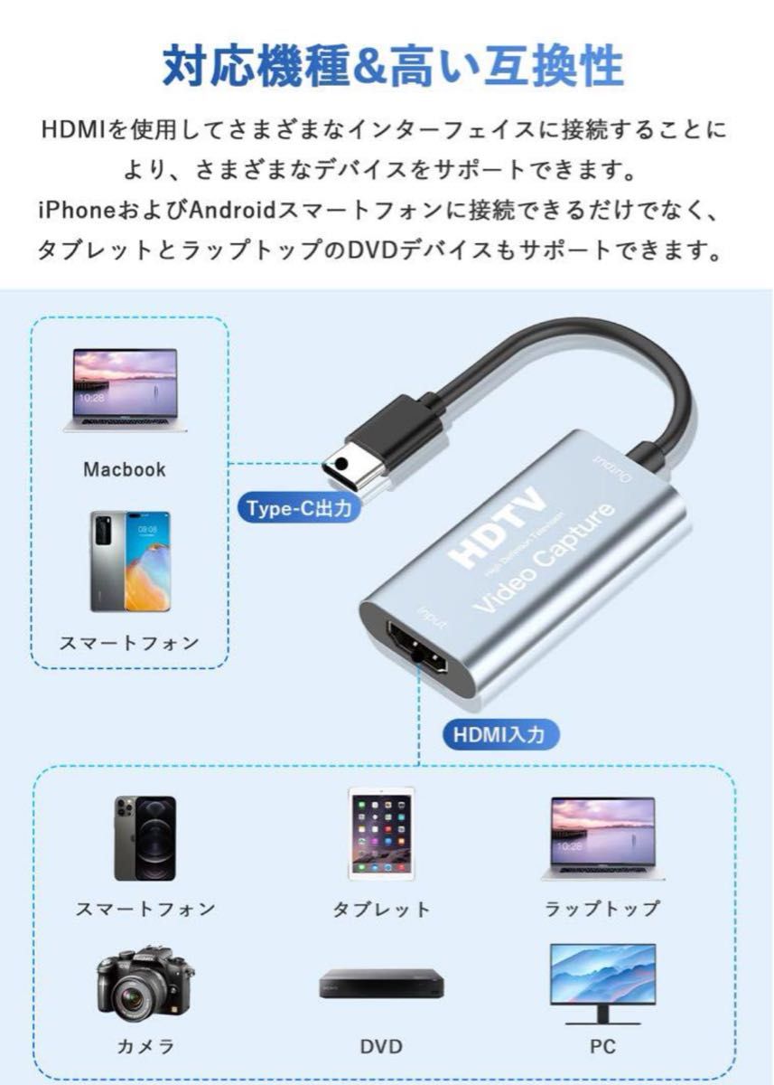 USB-C & HDMI 変換アダプタ キャプチャーボード Type-c HDMI 変換アダプタ HDMI キャプチャーボード 