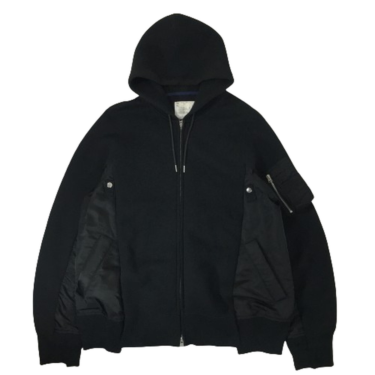 SACAI サカイ ドッキング 再構築 パーカー MA-1 スポンジ スウェット ジップアップ フーディー ブラック SCM-045 黒 4 / XL 相当