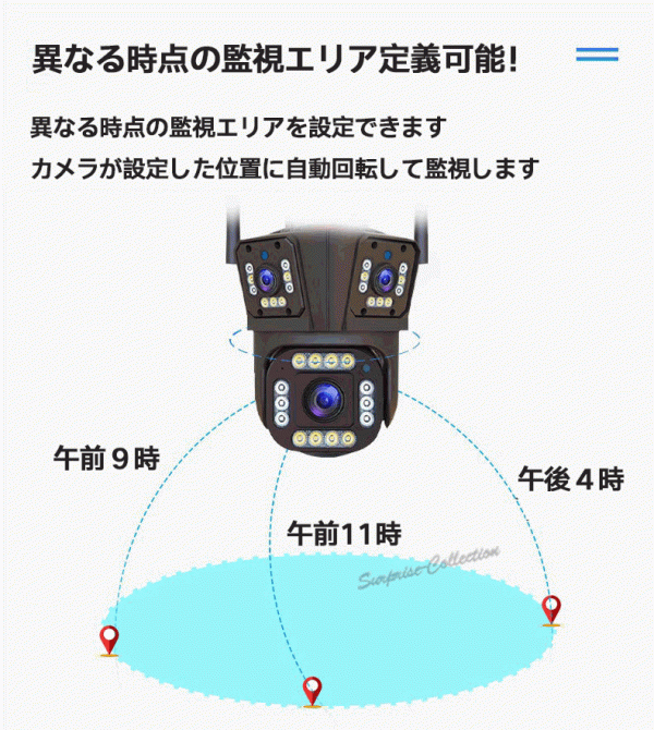 1200萬畫素 3レンズ 防犯カメラ 屋外 ワイヤレス WiFi 常時(shí)録畫 人體検知 SDカード録畫 自動(dòng)追尾 暗視 監(jiān)視カメラ 839★