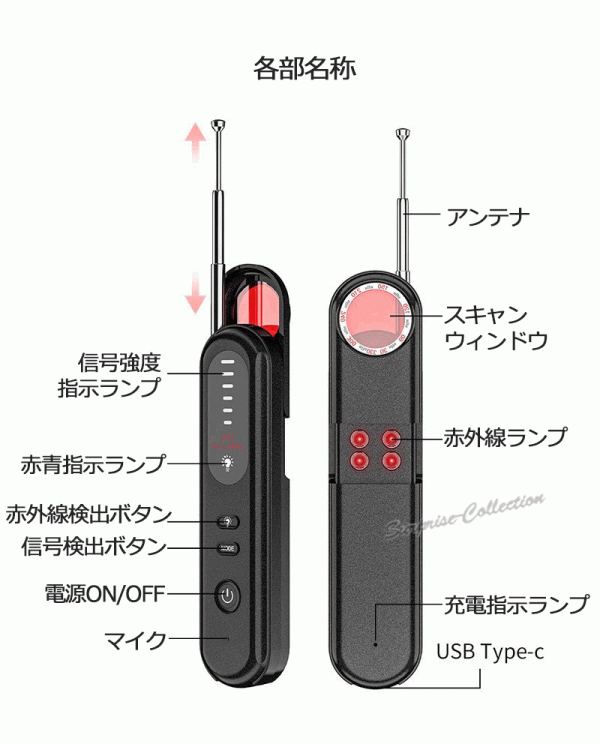 新型 盜聴器 発見器 探知機 小型 盜撮発見器 小さい 高性能 高感度 GPS検出 長時間稼働 隠しカメラ 充電式 1か月待機 T01