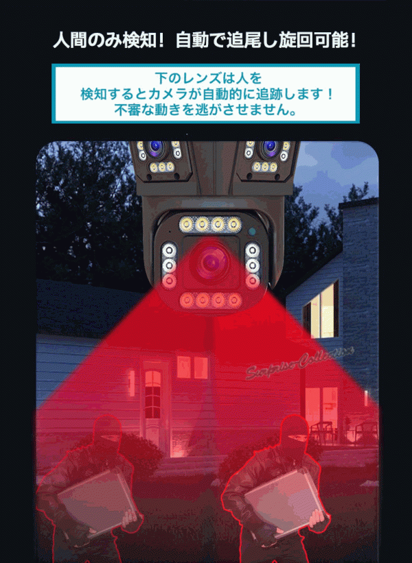1200萬畫素 3レンズ 防犯カメラ 屋外 ワイヤレス WiFi 常時(shí)録畫 人體検知 SDカード録畫 自動(dòng)追尾 暗視 監(jiān)視カメラ 839★