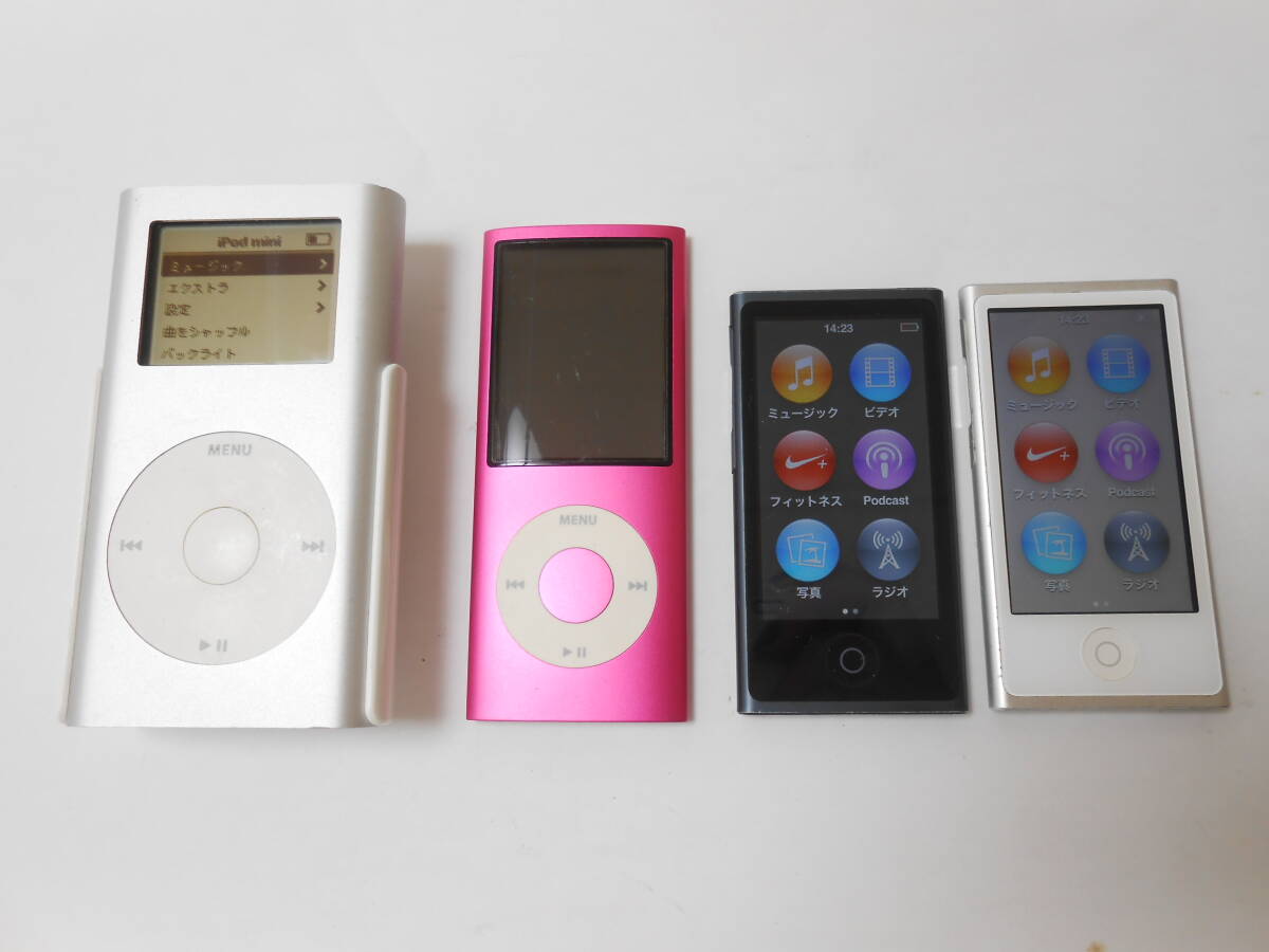 西∞9 【ジャンク品】Apple ipod mini nano アイポッド ミニ ナノ 本体 計4点 まとめ セット A1051/A1446/A1285 再生確認 初期化済の画像1