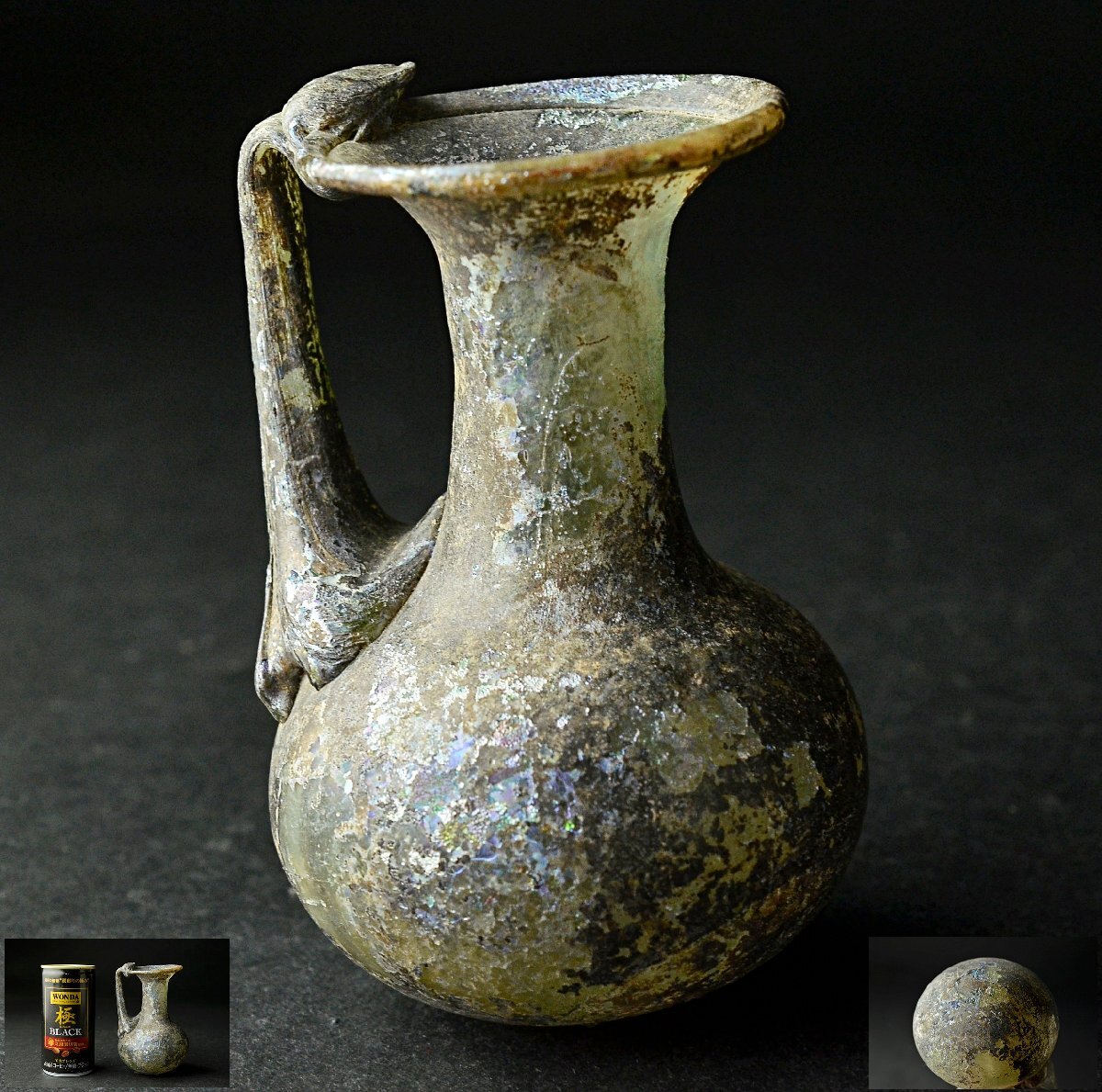 【YB】1～2世紀 シリア ローマングラス銀化瓶 ★古代オリエント古美術出土24Y248-1の画像1