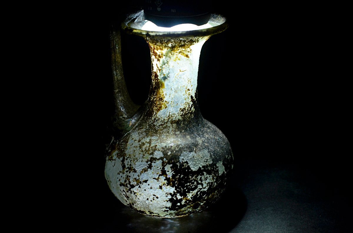 【YB】1～2世紀 シリア ローマングラス銀化瓶 ★古代オリエント古美術出土24Y248-1の画像2