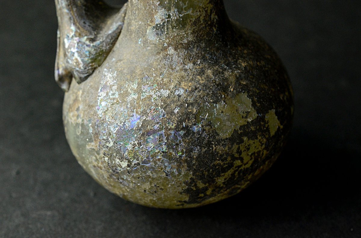 【YB】1～2世紀 シリア ローマングラス銀化瓶 ★古代オリエント古美術出土24Y248-1の画像5