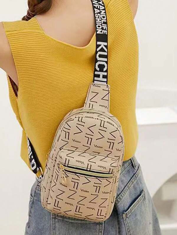  lady's bag waist bag letter print sling bag zipper with pocket . origin diagonal .. small of the back pouch stylish 