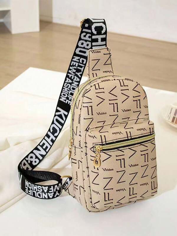  lady's bag waist bag letter print sling bag zipper with pocket . origin diagonal .. small of the back pouch stylish 