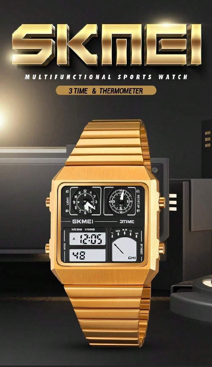 腕時計 メンズ デジタル スクエアフォーム マルチファンクション デジタル腕時計 メンズ スポーツ ウォータープルーフ 温度センサ_画像6