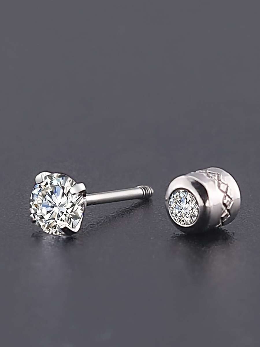  men's jewelry earrings screw Flat back Cubic Zirconia stud earrings man stainless steel steel to Len te