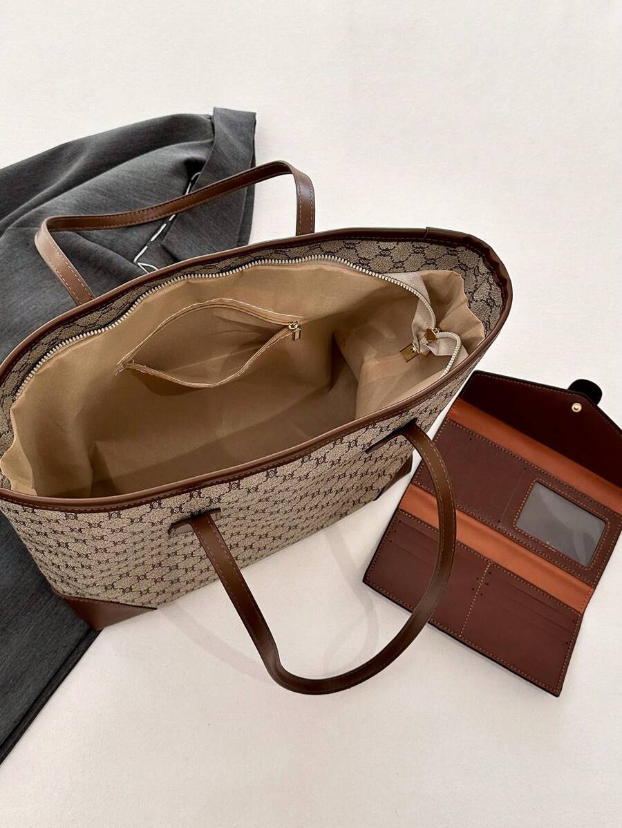 レディース バッグ セット 2個セット 大容量 トートバッグ + 財布付き , 中年女性向けショルダーバッグ , ファッションハン_画像2