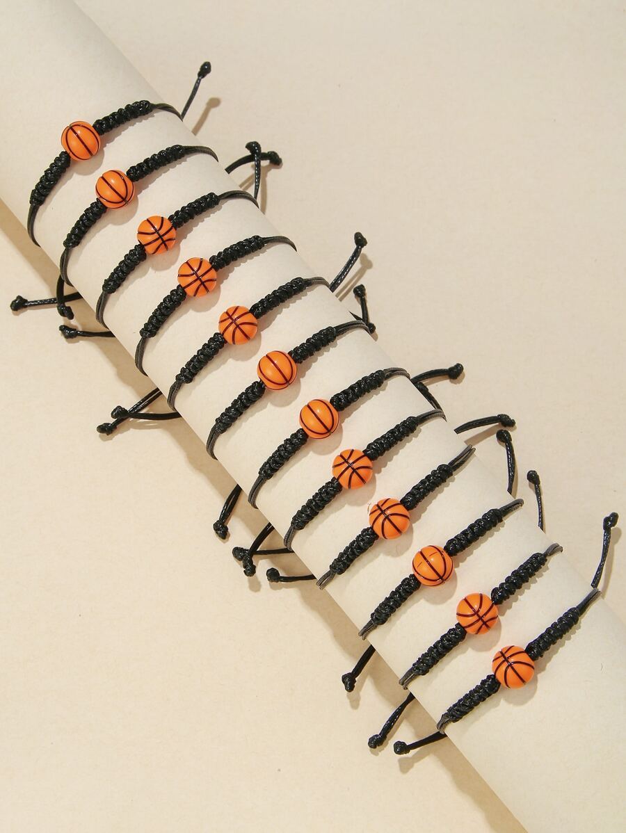 レディース ジュエリー ブレスレット セット 樹脂バスケットボールデザインのカラフルな糸編み込みブレスレットセット12個_画像3